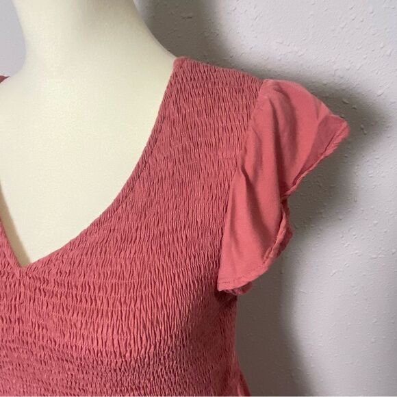 MEROKEETY Women's Flutter Sleeve Smocked Midi Dress V Neck Casual Tiered Size L - Picture 7 of 14